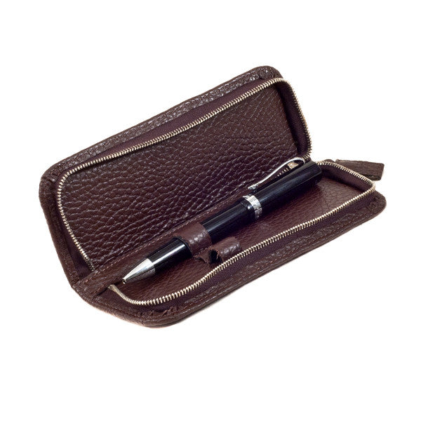 Leather Pen Case In Chocolate