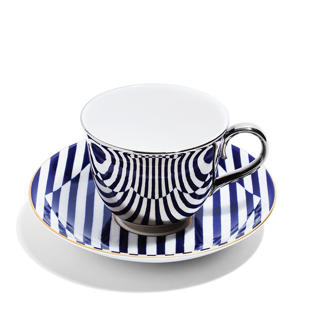 Superstripe Warp Teacup & Saucer - Platinum